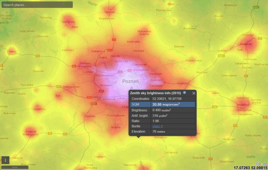 Mapa zanieczyszczenia świetlnego